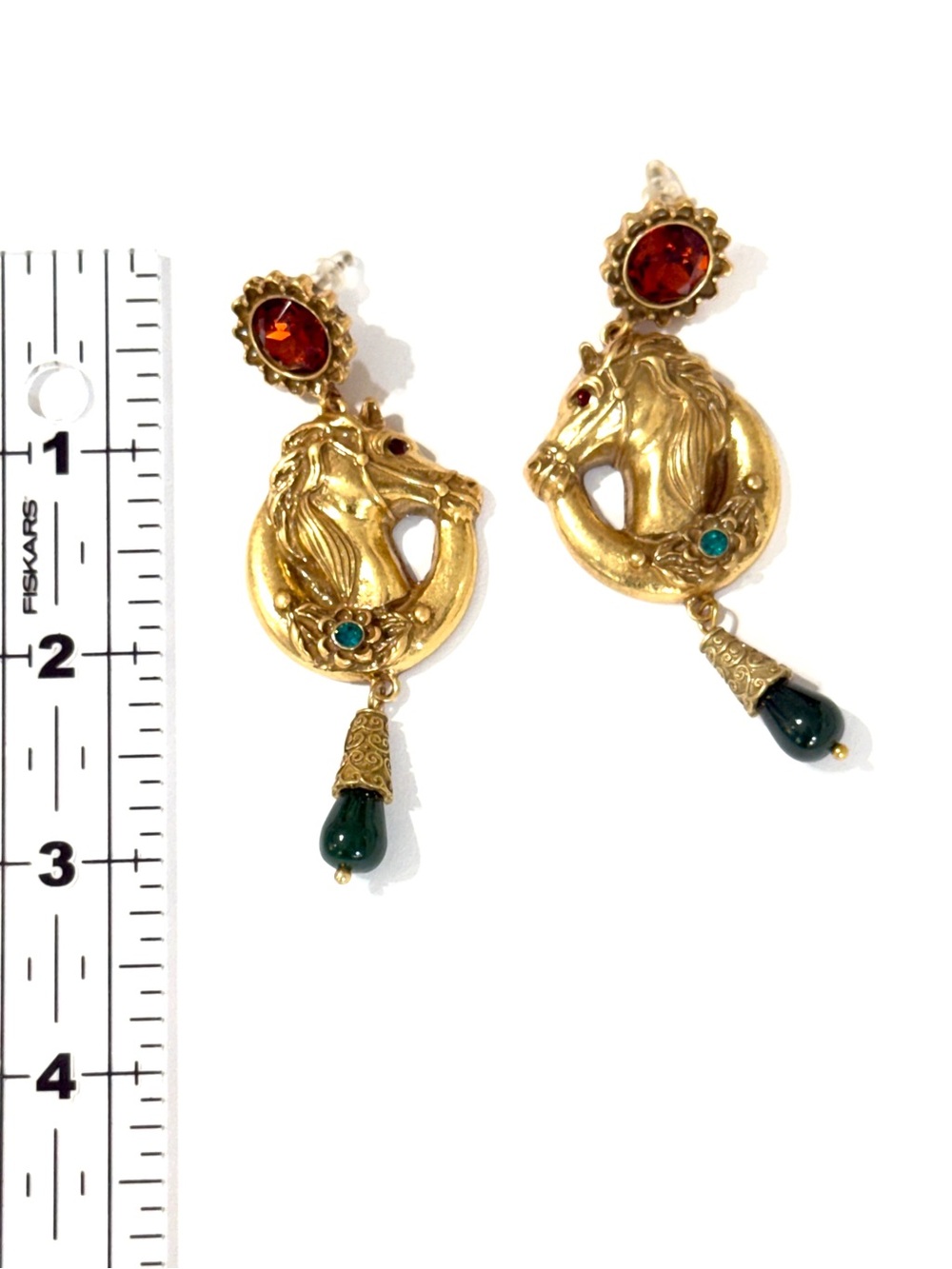 Neiman Marcus Gold Horse Jeweled Drop Earrings NEW - Picture 5 of 6